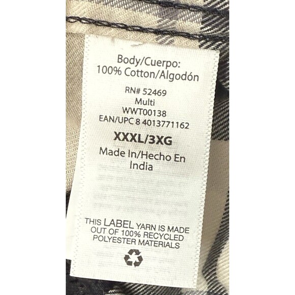 Free Assembly Plaid Cotton Button Down Shirt 3X Black Cream Flannel Fall Core - Picture 5 of 10